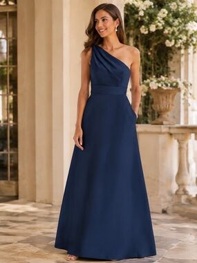 alfred sung midnight blue dress Alfred Sung Dress 4 Midnight Blue Bridesmaid Pleated Surplice Cocktail Occasion